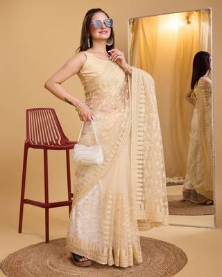 Chikoo  soft net sarree with plain blouse piece 5