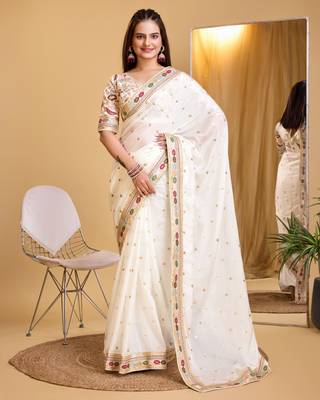 Sky blue soft organza  saree with heavy work blouse  piece 1