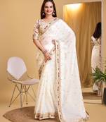 Sky blue soft organza  saree with heavy work blouse  piece