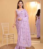 Lavender  soft organza sequance work  saree with plain  blouse  piece