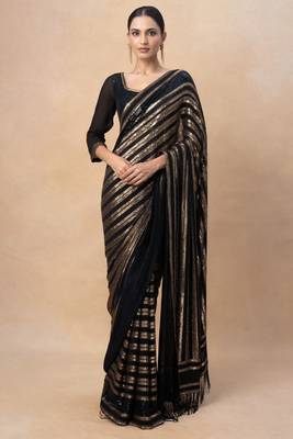 Black georgette sequance party wear saree with sequance work blouse piece 1