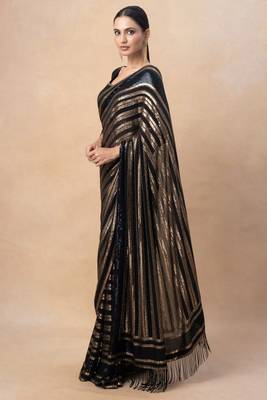 Black georgette sequance party wear saree with sequance work blouse piece 3