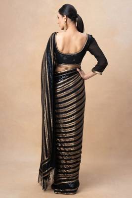 Black georgette sequance party wear saree with sequance work blouse piece 4