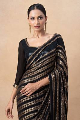 Black georgette sequance party wear saree with sequance work blouse piece 5