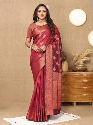 Designer Onion Pink Weaving Zari Border Work Silk Saree 1