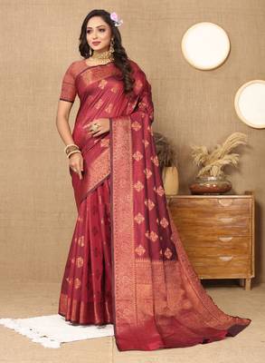 Designer Onion Pink Weaving Zari Border Work Silk Saree 2