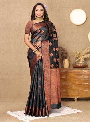 Designer Teal Blue Weaving Zari Border Work Silk Saree 1