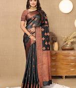 Designer Teal Blue Weaving Zari Border Work Silk Saree