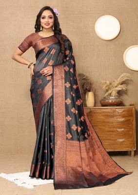 Designer Teal Blue Weaving Zari Border Work Silk Saree 2