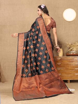 Designer Teal Blue Weaving Zari Border Work Silk Saree 3