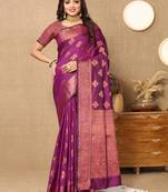 Designer Purple Zari Weaving Border Work Silk Saree