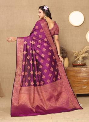 Designer Purple Zari Weaving Border Work Silk Saree 2