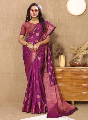 Designer Purple Zari Weaving Border Work Silk Saree 4