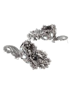 Oxidized Silver Color Mirror Light Weight Jhumka Earrings Set 1