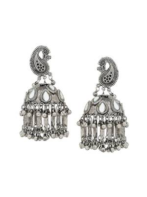 Oxidized Silver Color Mirror Light Weight Jhumka Earrings Set 2