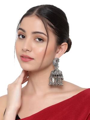 Oxidized Silver Color Mirror Light Weight Jhumka Earrings Set 4