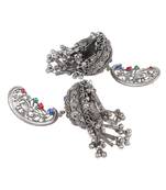 Oxidized Silver Color Black Polish Multicolor Stone Light Weight Jhumka Earrings