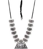 Oxidized Silver Color Long White Moti Necklace