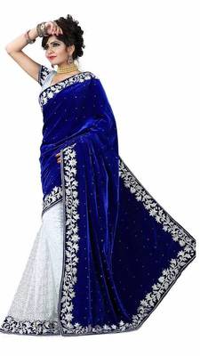 Blue Velvet Saree  1