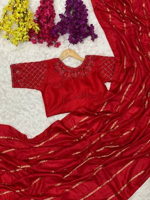 Lookslady womens vichitra silk sequence work designer red saree with stitched blouse | indian saree 2