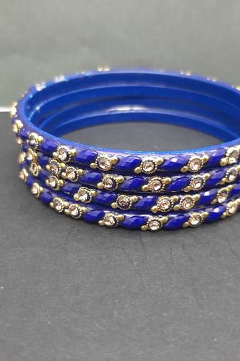  glass traditional royal blue set of 4 bangle