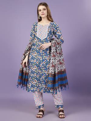 Trendy designer viscose rayon fabric printed kurta set with dupatta 1
