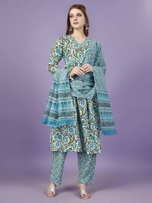 Trendy designer viscose rayon fabric printed kurta set with dupatta 1