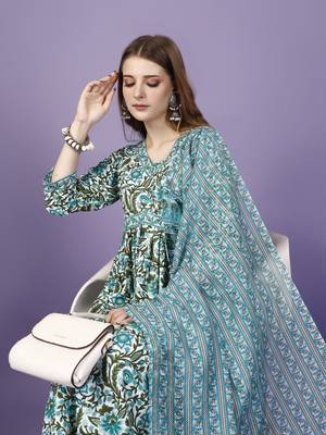 Trendy designer viscose rayon fabric printed kurta set with dupatta 5