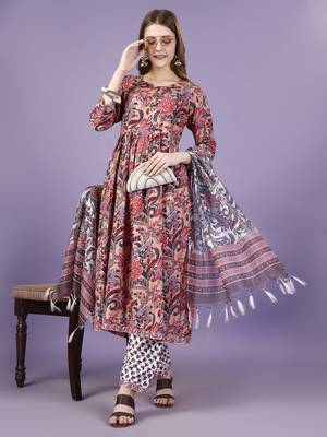 Trendy designer viscose rayon fabric printed kurta set with dupatta 1