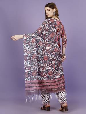 Trendy designer viscose rayon fabric printed kurta set with dupatta 2