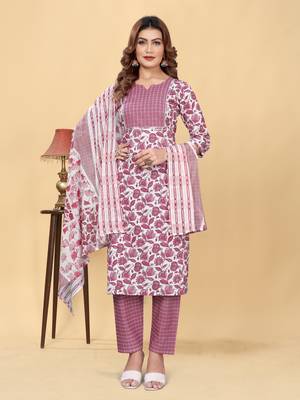 Trendy designer cambric cotton fabric printed kurta set with dupatta 1
