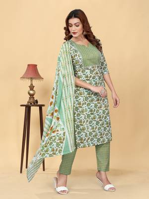 Trendy designer cambric cotton fabric printed kurta set with dupatta 1