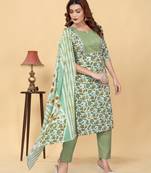 Trendy designer cambric cotton fabric printed kurta set with dupatta