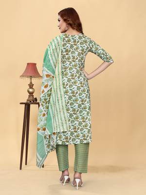 Trendy designer cambric cotton fabric printed kurta set with dupatta 2
