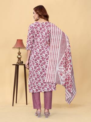 Trendy designer cambric cotton fabric printed kurta set with dupatta 4
