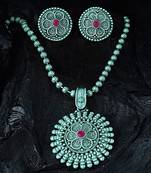 Mansiyaorange german silver oxidized temple theme chain pendant with earrings