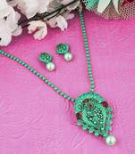 Mansiyaorange german silver oxidized temple theme chain pendant with earrings