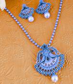 Mansiyaorange german silver oxidized temple theme chain pendant with earrings