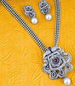 Mansiyaorange german silver oxidized temple theme chain pendant with earrings