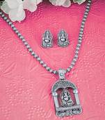 Mansiyaorange german silver oxidized temple theme chain pendant with earrings