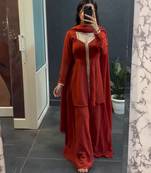 Georgette Fabric Kurta sharara with dupatta set,Golden lace work suit set