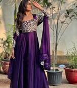 Women's Georgette Hand Thread work full flared anarkali gown with dupatta set