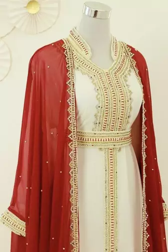 Red Georgette Embroidered Islamic Party Wear Kaftan