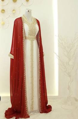 Red Georgette Embroidered Islamic Party Wear Kaftan 3