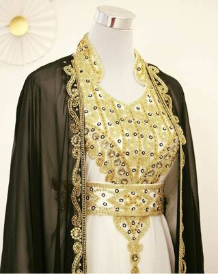 Black & White Kaftan Handcrafted Georgette Work Party Wear Dresses 2