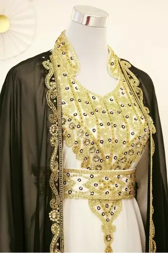Black & White Kaftan Handcrafted Georgette Work Party Wear Dresses