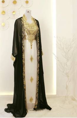 Black & White Kaftan Handcrafted Georgette Work Party Wear Dresses 3