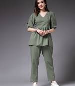 Stylum women's green self woven kantha cotton co-ord set