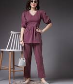 Stylum women's wine self woven kantha cotton co-ord set