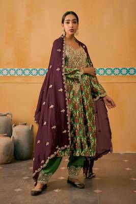Blue Embroidered Velvet  Straight Suit Free size full stitched Up To 42" Size 1